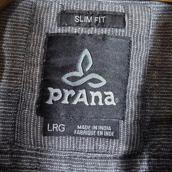 Prana Mens Slim‎ Fit Short Sleeve Button-Up Shirt LRG Organic Cotton Gray - Picture 5 of 6